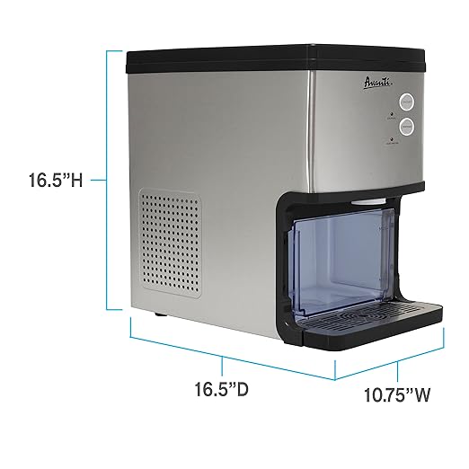 Avanti Nugget Ice Maker with Electronic Controls and Dispenser Countertop Use Makes 33lbs of Chewable Ice Per Day Perfect for Kitchen Office or Breakroom, Includes Ice Bin, 195-Watts, Stainless Steel