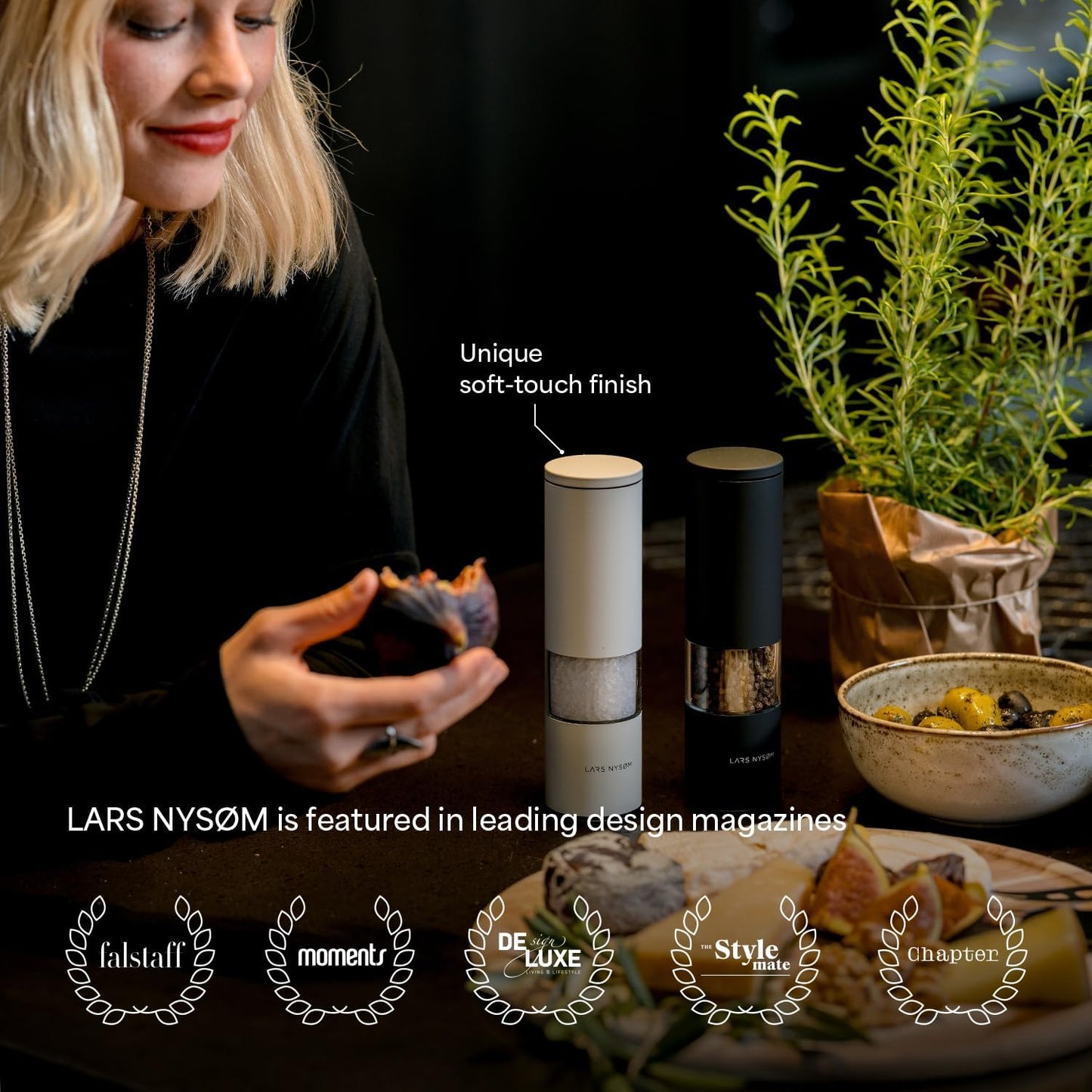 LARS NYSØM Salt and Pepper Grinder Set Manual, Stainless Steel Salt and Pepper Mills with Adjustable Ceramic Grinder I Design Spice Shakers (Pine Green)