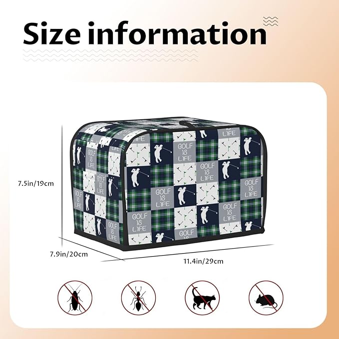 Golf Navy Patchwork Toaster Cover 2 Slice, Cute Country Bread Machine Cover, Washable Toaster Kitchen Small Appliance Cover Stain Resistant,with Top Handle