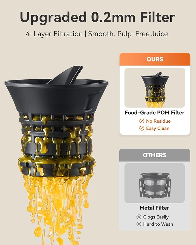 MOKKOM Cold Press Juicer, Updated Large Feed Chute Juice Extractor Machine, High Juice Yield, Slow Masticating Juicer Fit Whole Fruits Vegetables, Black