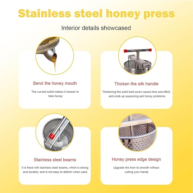 Honey Extractor Manual, Household Manual Mesh Honey Press Extractor Machine, Honey Extractor Beekeeping Manual Tool, Stainless Steel Beekeeping Extraction for Wine Honey and Juice Making