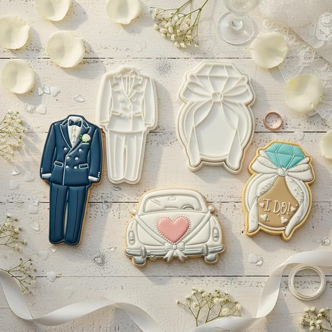 Wedding Cookie Cutters Cutter Tuxedo Shape 3.5" with Plunger Stamps Baking Dough Tools Cake Shapes PLA Accessories for Birdesmaid Decorative Party Kitchen Supplies