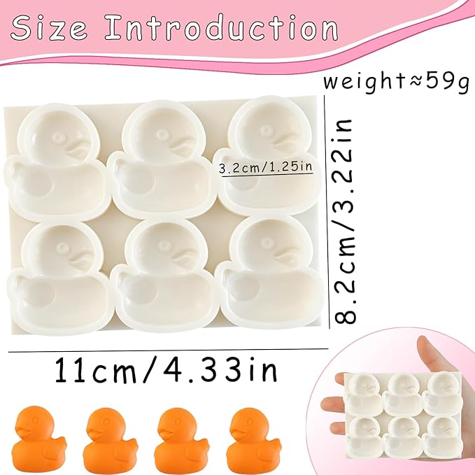 1Pc Cute Yellow Duck Silicone Mold 3D Rubber Duck Cake Decorating Fondant Mold for Cupcake Toppers Gum Paste Chocolate Candy Polymer Clay Epoxy Resin Birthday Parties Baking Food Grade