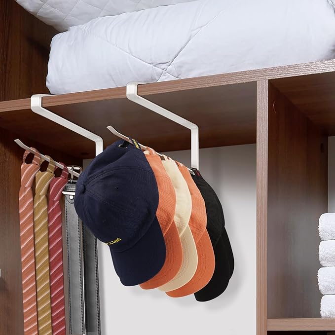2 Pack Tumbler Lid Organizer, Horizontal Tumbler Lid Storage Hook to Hold Up 20 Lids, Space Saving Cup Lid Holders Under Cabinet Tumbler Lid Hook for Kitchen Organizer, Paper Towel Rack Hanger (White)