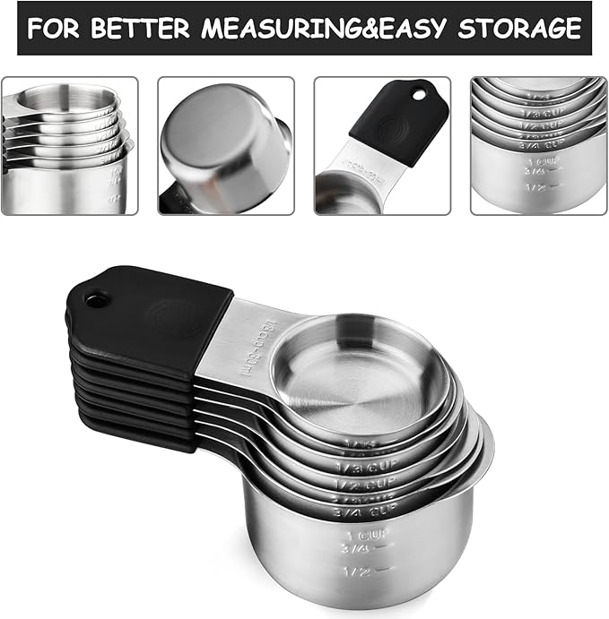 Measuring Cups Stainless Steel Magnetic Measuring Cups Set of 7 Stackable Nesting Heavy Duty Metal Measure Cup for Measuring Dry or Liquid Ingredients