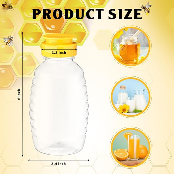 Didaey 72 Pack 16 oz Plastic Honey Bottles Clear Refillable Squeeze Honey Container Empty Honey Jars Honey Dispenser with Flip Top Lid Plastic Squeeze Bottles for Sauces Syrup Storing and Dispensing