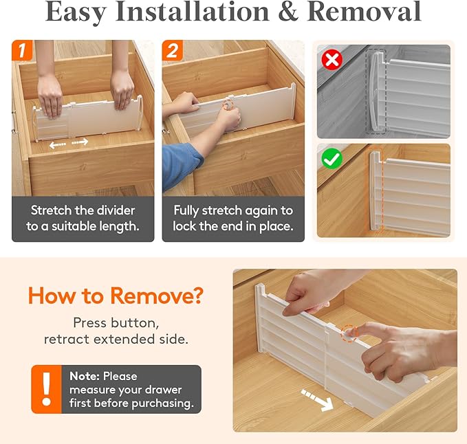Lifewit 6" Tall 5 Pack Drawer Dividers, 30-47cm/11.5-18.5" Expandable Drawer Divider for Clothes, Adjustable Dresser Drawer Organizers, Drawers Separators for Dresser/Bathroom/Closet/Kitchen White