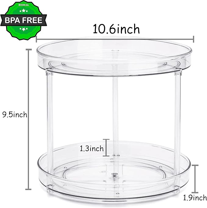 2 Pack Lazy Susan Organizer and 2 Tier Bathroom Organizer Countertop- 10.6inch/Clear