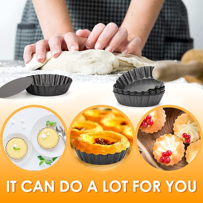 6 pcs Egg Tart Molds, 3" Mini Tart Pans Removable Bottom, Cupcake Cake Muffin Mold Tin Pan Baking Tool, Reusable Quiche Bakeware Carbon Steel for Pies, Quiche Bakeware, Cheese Cakes, Desserts