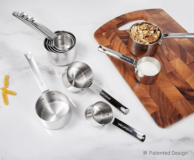 KEAWELL Premium 10-Piece 18/10 Stainless Steel Measuring Cups ans Spoons Set – Durable, Stackable, Dishwasher Safe – Nesting Design for Baking & Cooking (Silver, Measuring Cups & Spoons)