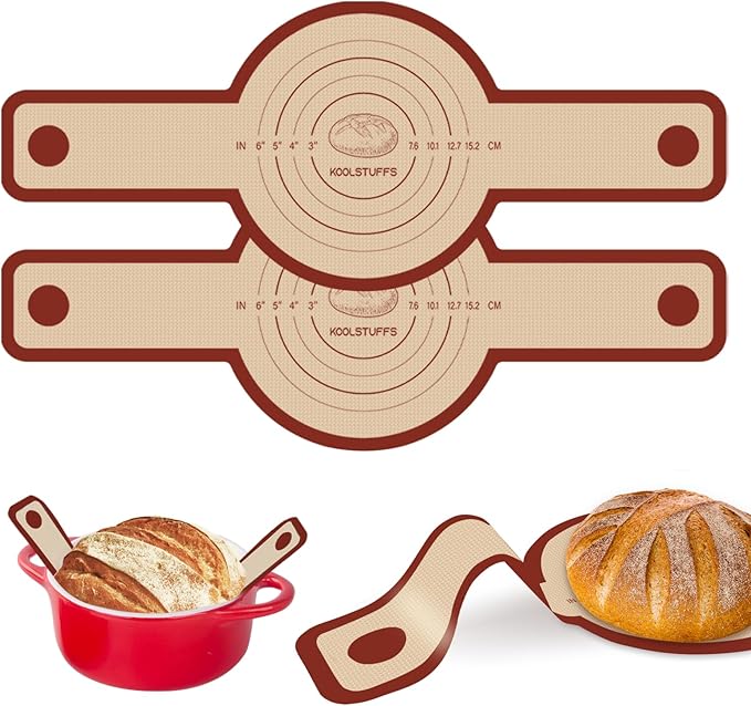 Silicone Bread Sling for Dutch Oven, 2 PCS Red Non-Stick & Reusable Bread Baking Supplies with Extra Long Handles, Easily Transfer Sourdough, Dishwasher Safe, Round