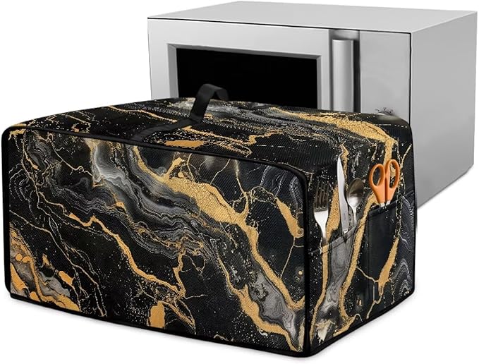 Air Fryer Toaster Oven Dust Cover Dustproof Modern Design Convection Oven Cover with Side Pockets for Small Kitchen Appliances, S, 14.5 x 18.5 x 9 Inches, Black Gold Marble