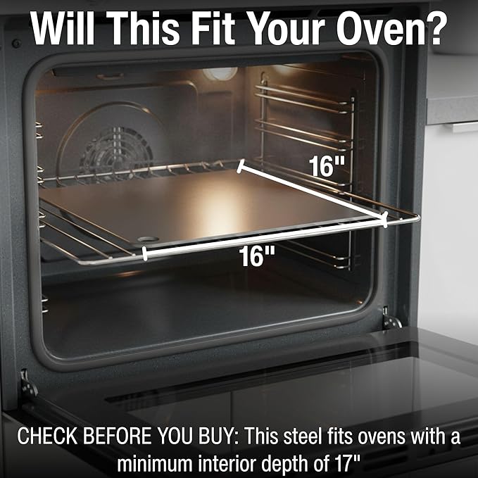 ThermiChef 16x16 Pizza Steel, 1/4" Thick, 17.6 lbs - Cooking Steel for Oven & Grill - Made in USA