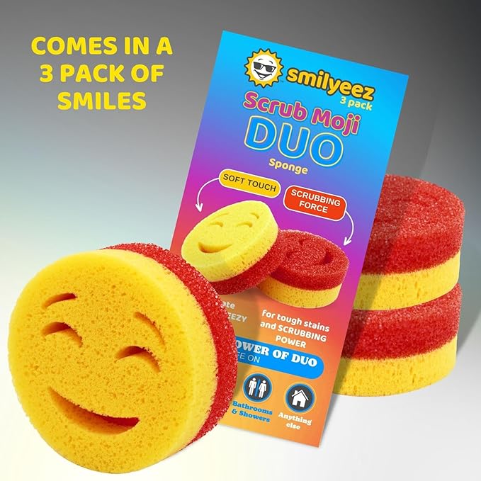 The Original Smiling Handle with Soap Dispensing for The Smiling Sponge with Smilyeez Caddy, Dishwand with Sponges, and 2 Scrub Mojis (Black)