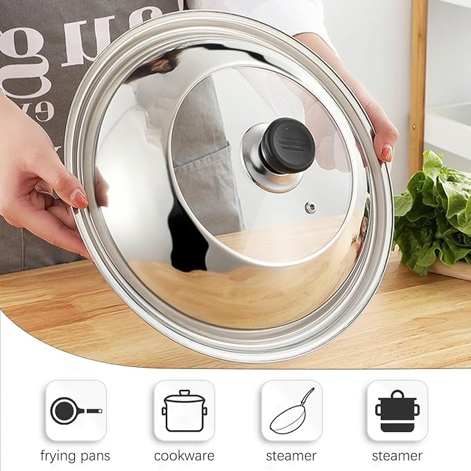 12.5 Inch Tempered Glass Frying Pan Lids with Handle Replacement Cover Wok Accessories for Skillets, Round Cast Iron, Cast Aluminium, Stainless Steel Pans（32cm）