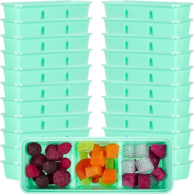 Hushee 25 Pack 17 oz Small Meal Prep Containers with 3 Compartments Snack Containers with Lid Disposable Plastic Bento Box Travel Lunch Food Boxes Stackable for Office Picnic (Green)