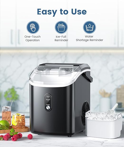 COWSAR Nugget Ice Makers Countertop, Pebble Ice Maker Machine with Soft Chewable Ice, 34Lbs/24H, Self-Cleaning, One-Click Operation, Pellet Ice Maker Countertop for Home/Kitchen/RV/Camping