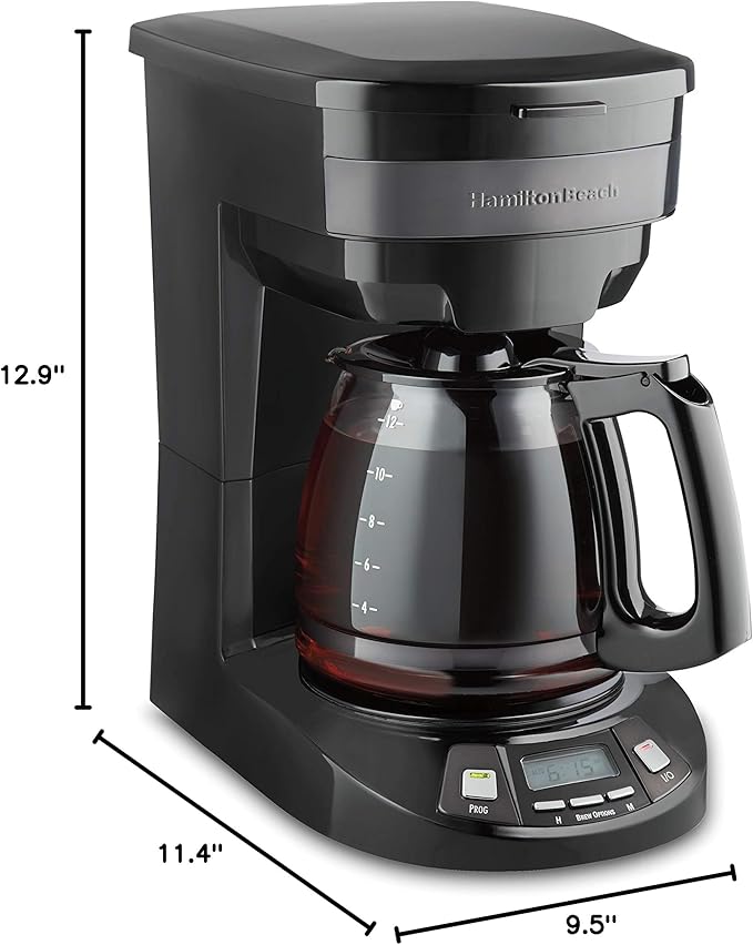Hamilton Beach 12 Cup Programmable Drip Coffee Maker Machine, Regular & Bold Brew Options, Auto Pause and Pour, Glass Carafe, Black Stainless (46293J)
