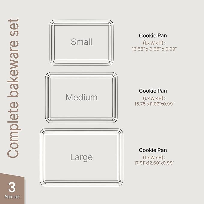 BAKKEN Kitchen Baking Pan - Small, Medium, and Large Cookie Sheet (13.58×9.65, 15.75×11, 17.91×12.60), Nonstick, Diamond Texture Bottom, PFOA, PFOS, PTFE Free, Oven Safe Tray (450°F), Pack of 3, Blue