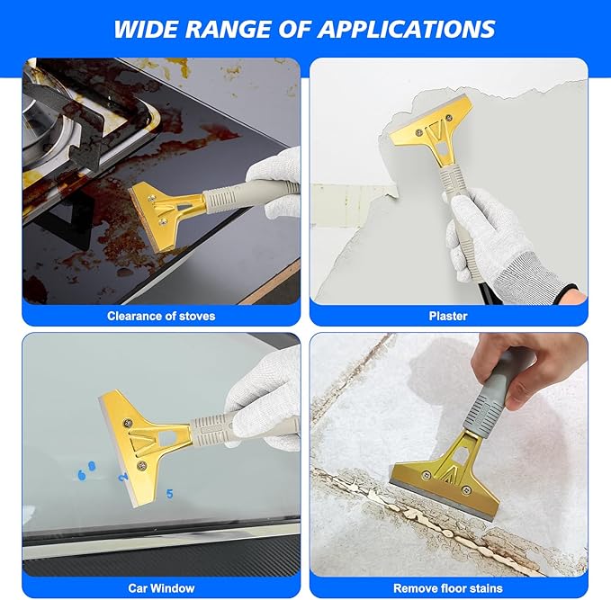 EHDIS 15''-58'' Long Handle Adjustable 4'' Razor Blade Scraper Tool Floor Wallpaper Cooktop Scraper for Cleaning Concrete, Vinyl, Tile,Floors, Walls