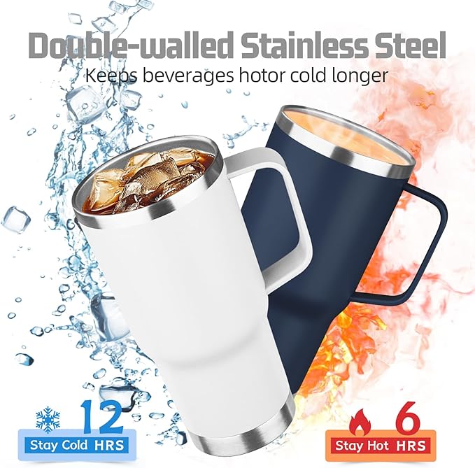 20 oz Tumbler with Handle Stainless Steel Insulated Coffee Mug Tumbler with Lid and Straw Double Wall Vacuum Insulated Coffee Mug Leak Proof Travel Mug Tumbler for Hot and Cold Drink (White,1pack)