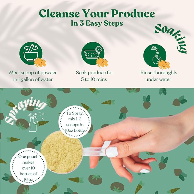 Natures Produce Wash, Fruit and Vegetable Wash, Removes Unwanted Residue, Extends Produce Life, Fruit Cleaner. 3 Months Supply or Makes 10+ Spray 16 oz Bottles