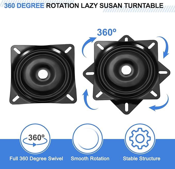 uxcell 6" Bar Stool Swivel Replacement, 360° Rotation Lazy Susan Turntable, Square Semi-Ball Bearing Seat Swivel Base Mount Plate for Recliner Chair or Table, Black (154x2mm)