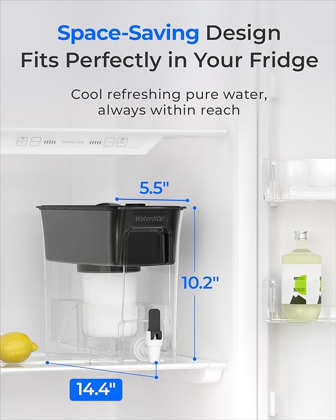 Waterdrop TDS Reduction Water Filter Pitcher, 6-Stage Advanced Filtration, Reduces TDS, Chlorine, PFOA/PFOS and More for Healthier, Lasts Up to 2 Months, 35-Cup, Long-Life Dispenser (with 1 Filter)