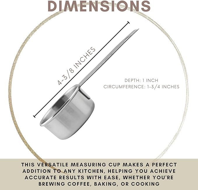 1/8 Cup Stainless Steel Measuring Cup | Sturdy Metal 30 ml | 30 cc | 1 oz | Single Cup for Wet and Dry Ingredients | Great for use as 1/8 Cup Coffee Scoop - 4 PK