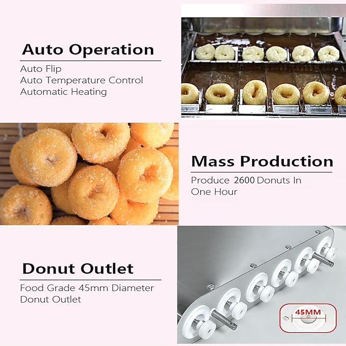Kolice Commercial 2600pcs/hour Mini 6 Rows Donuts Machine, Doughnut Maker, Frying Donuts Maker, Mini Donut Maker, Street Food Snack Food Equipment
