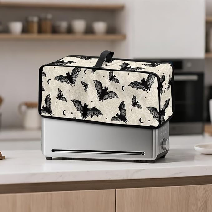 Halloween Toaster 2 Slice Cover Washable Toaster Cover Pretty Floral Small Appliance Covers Dustproof Kitchen Appliance Covers with Top Handle, Bat Print