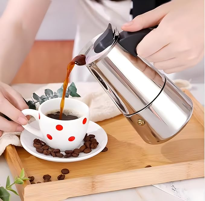 Stainless Steel Moka Pot, Gas/Electric Stovetop Espresso Maker, Percolator Coffee Pot Italian Percolator Cuban Café Brewing, Greca Coffee Maker (9CUP 450ml)