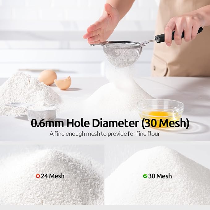 U-Taste 12 Piece Measuring Cups and Spoons Set in 18/8 Stainless Steel, and 18/8 Stainless Steel 3.9 inch 30 Mesh Strainer (Black)