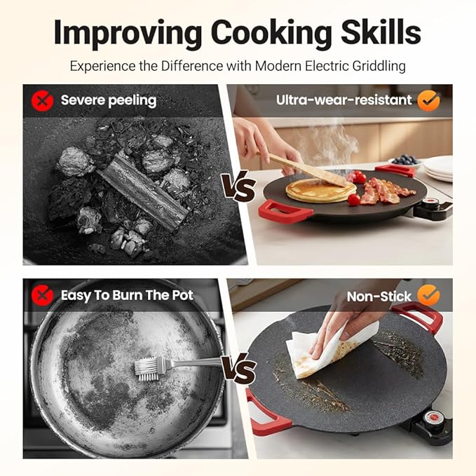 Electric Indoor Smokeless Non-stick Grill Pan, 2026 Upgraded Smokeless Indoor Electric Grill & Nonstick Griddle Compact & Versatile Cooking for Steaks, Pancakes, and BBQ (11 Inches)