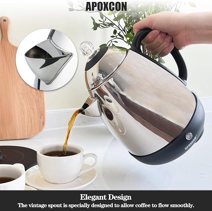 APOXCON Electric Coffee Percolator Stainless Steel Coffee Maker with Clear Brew Progress Knob and No-Drip Spout Auto Keep Warm & Cordless Serving Coffee pot with On/OFF Switch Fast Brew (10 Cup)