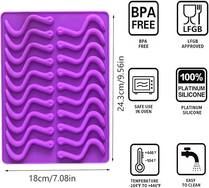 Gummy Candy Molds - 4Pcs Silicone Gummy Worm Molds with 2pcs Dropper,Non-stick and Bpa Free for Mini Candy Chocolate Gummies Baking