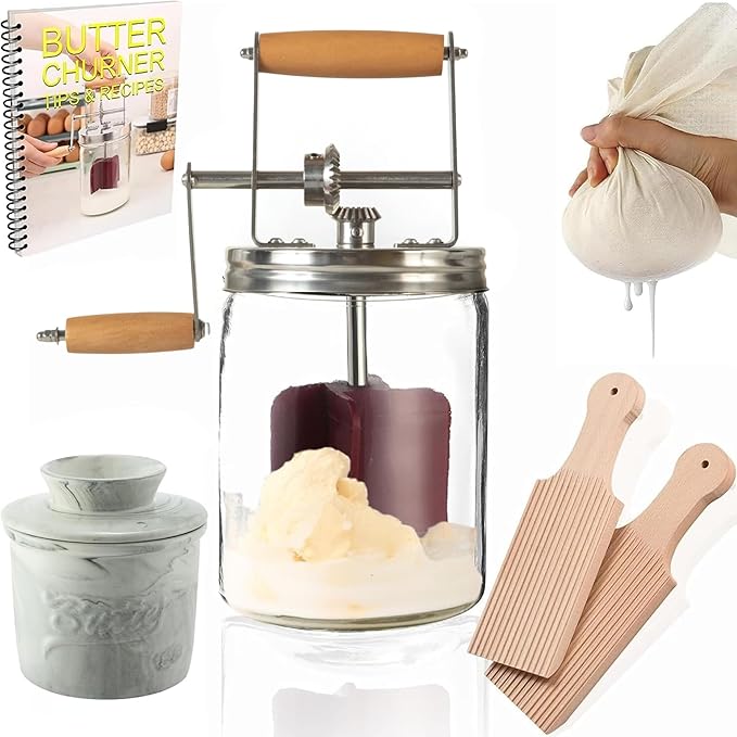 Dazey Butter Churner - Butter Crock, Cheese Cloth, Paddles, Recipe Book INCLUDED- Hand Crank Churn Manual Butter Maker- Create Delicious Homemade Butter With Your Own Dazey Churner
