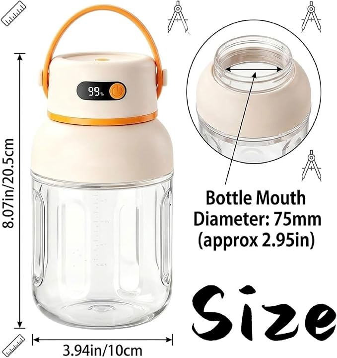 Portable Electric Juicer Cup with Zero Cord Hassle,Rechargeable Personal Blender,Digital Display,Power off when the lid is opened,2600mAh battery capacity for Gym, Office, Outdoors (800ml)