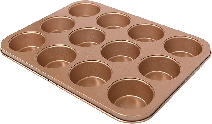 casaWare Ceramic Coated NonStick 12 Cup Muffin Pan (Granite) (Rose Gold Granite)