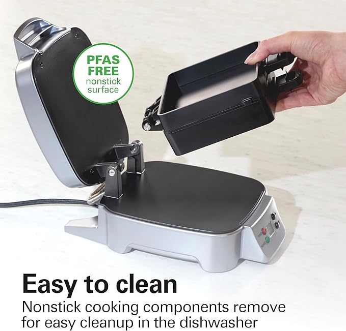 Hamilton Beach Sandwich Stacker Customizable Hot Sandwich Maker, 24 Sq. In. Non-Stick PFAS-Free Cooking Surfaces, Built-In Timer, Compact, Dishwasher-Safe, Perfect White Elephant Gifts, Silver (25471)