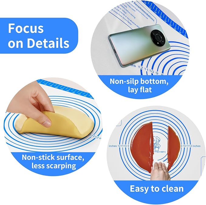 Silicone Pastrty Mat for Dough Rolling, Silicone Baking Mat with Measurement, Fondant Mat for Making Cookies Macarons Bread Pizza Oven Mat, Silicone Mat for Baking