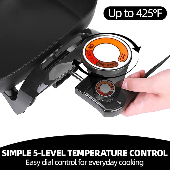 12" Ceramic Nonstick Electric Skillet with Tempered Vented Glass Lid, Scratch-Resistant Surface, Cool-Touch Handles, Removable Easy-to-Clean Design, 1200W, Sleek Black