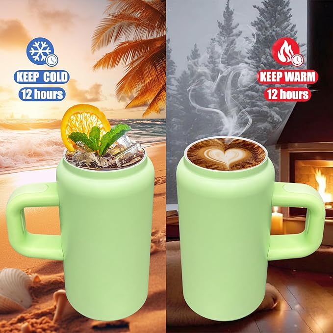 16 oz Sublimation Tumbler with Handle and Straw for Kids, Stainless Steel Sublimation Tumblers Bulk with Lids, Vacuum Insulated Iced Coffee Cups for Smoothie Water Soda DIY Gift (Green,1 pack)