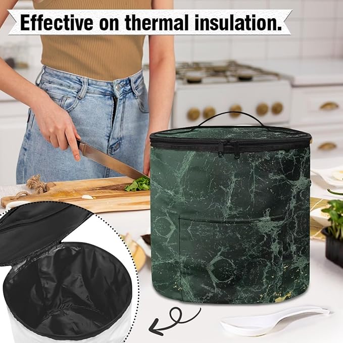 Green Marble Electric Pressure Cooker Insulation Bag Round Zippered Electric Pressure Cooker Storage Bag Home Decorations