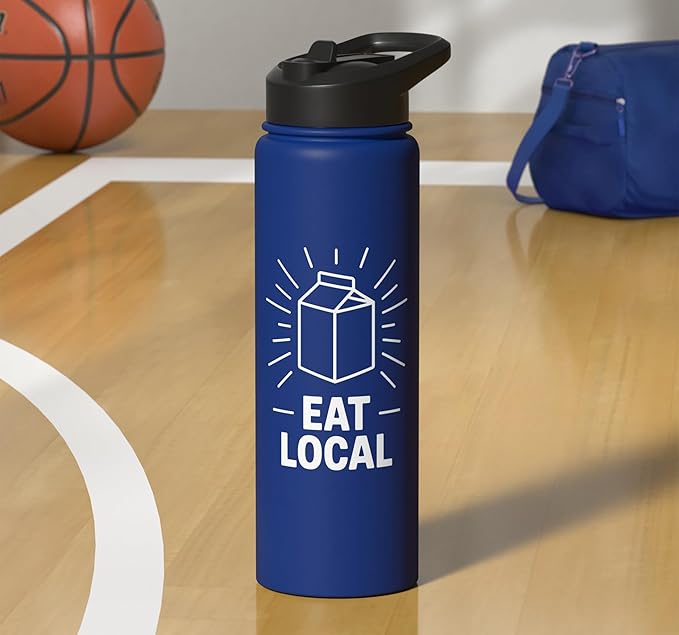 Funny Eat Local Milk Carton Minimalist Saying Stainless Steel Insulated Water Bottle
