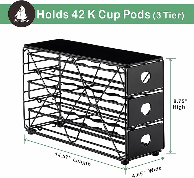 FlagShip K Cup Holder 3 Tier Coffee Pod Holder for K Cup Organizer Save Space Countertop Kitchen (42 Pods Capacity)
