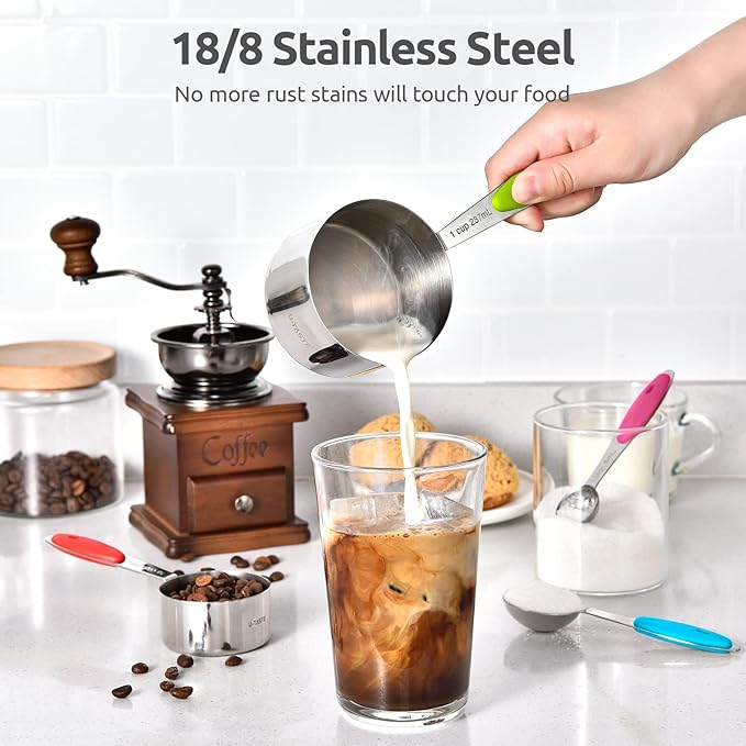 U-Taste 18/8 Stainless Steel Measuring Cups and Spoons Set of 12 (Multi) and 600ºF Heat Resistant 13.76" Long, 3.63" Wide Wok Spatula for Kitchen Stir Fry (Aqua Sky)