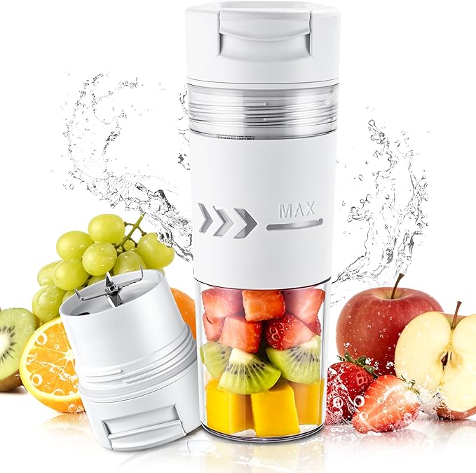 Portable Blender, Cordless, 24 oz Personal Blender - Small Shakes and Smoothie Maker,Mother‘s Day, BPA Free,USB-C Rechargeable (White), Great Gift-Women,Gym Goers,Office Workers & Smoothie Lovers