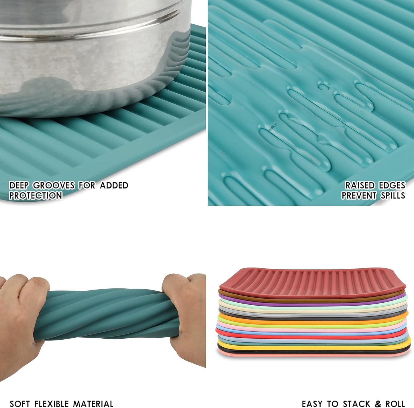 Smithcraft Silicone Trivets Mats for Hot Dishes and Hot Pots, Hot Pads for Countertops, Tables, Pot Holders, Spoon Rest Small Drying Mats Set of 2 Many Colors for Your Choose (Teal)