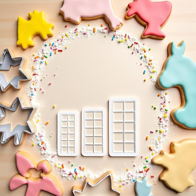 6Pcs White Square Cookie Cutter Set, Geometric Multicutter Cake Fondant Cutter,3 Size Square Biscuit Cutters Cake Decorating Use Safety Easy to Store,Cookie Cutters Baking Tools and Accessories